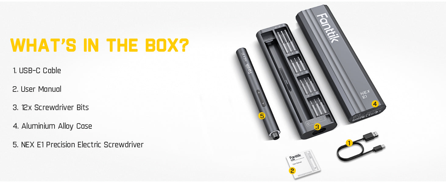 Fanttik NEX E1 Mini Electric Screwdriver, Precision Screwdriver Set with 12 Magnetic Bits