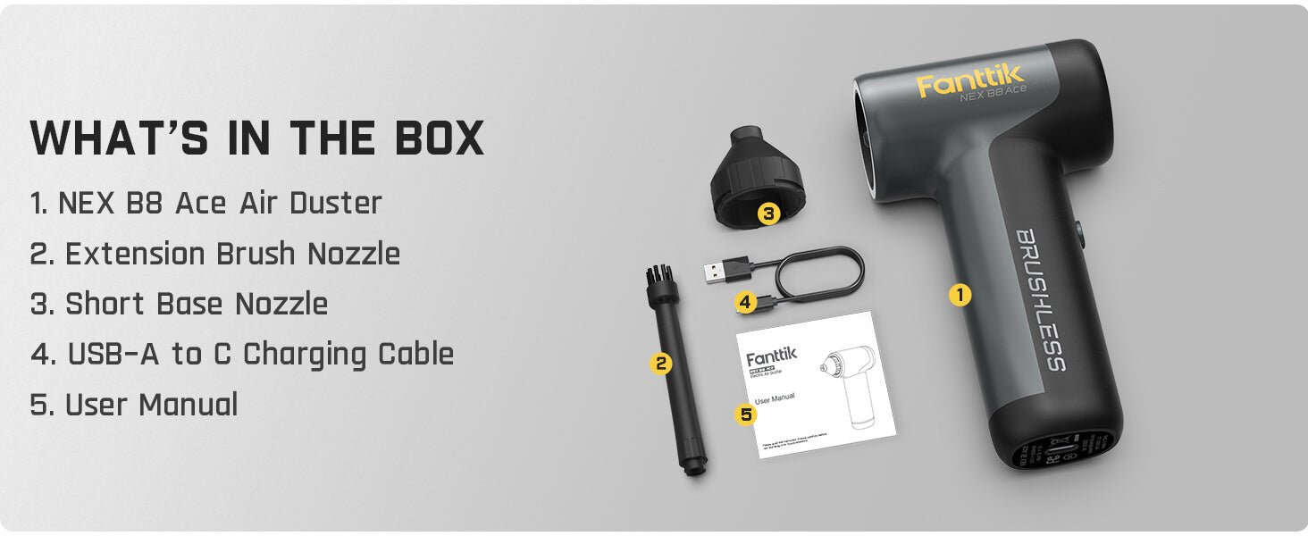 Fanttik B8 Ace Electric Air Duster, Cordless Air Duster, 110000 RPM Brushless Motor, Max.100M/S Flow Rate, 2600mAh Rechargeable Battery, LED Light, Dust Blower for Keyboard, PC Fans & Housing, Cabinet