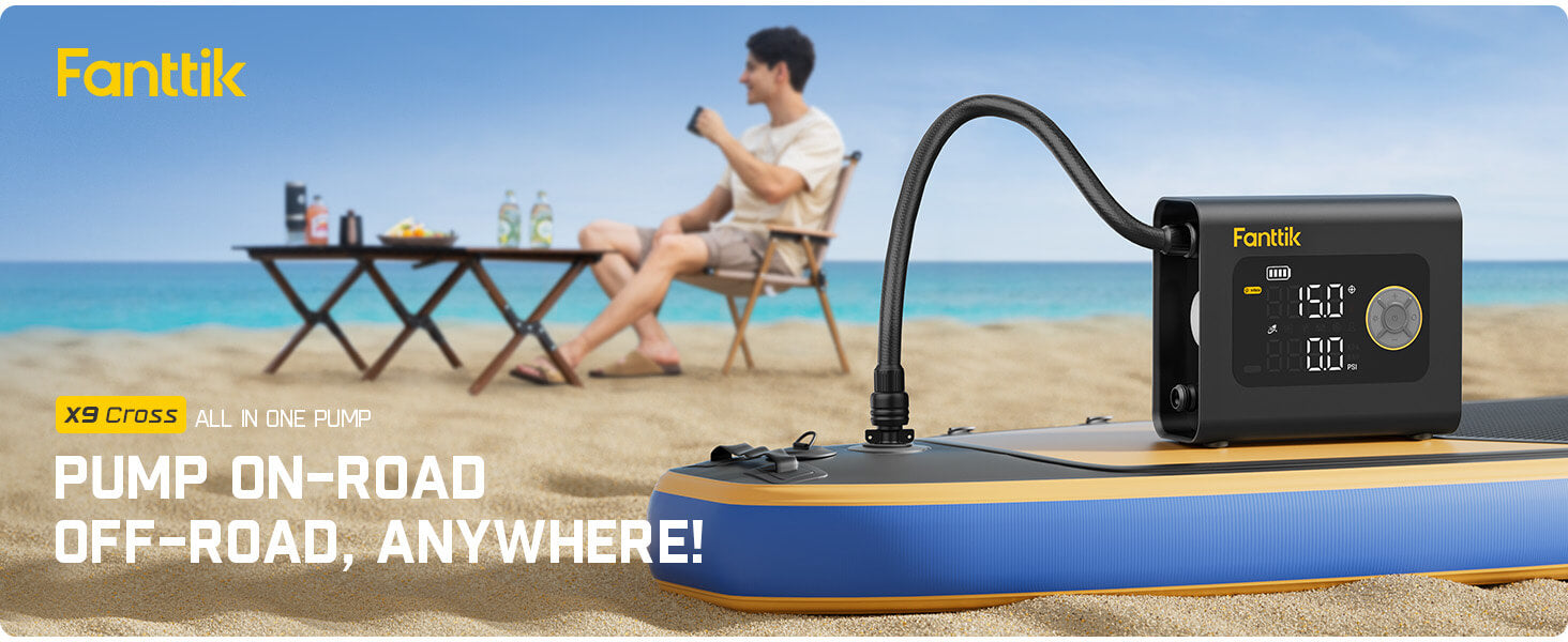 Fanttik X9 Cross Paddle Board Air Pump, Portable Tire Inflator | Max 75PSI with Auto-Off, Deflation | Air Pump with Light and Power Bank | for SUP, Car, Motorcycle, Board, Kayak, Tent etc.