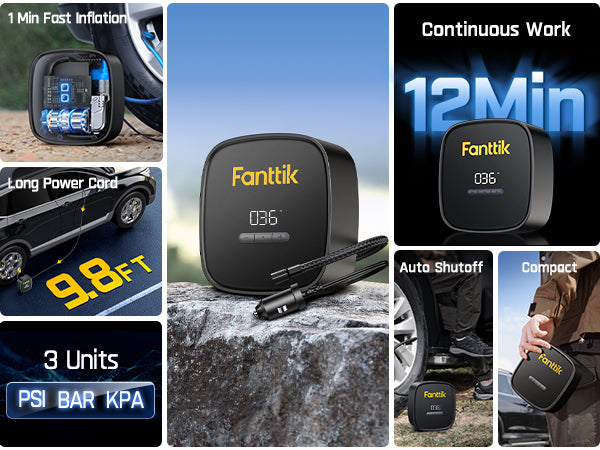 Fanttik X9 SE Tire Inflator Portable Air Compressor for Car, 12V DC Tire Pump with Pressure Gauge, 9.8ft Long Charging Power Auto Air Pump for Car, Motorcycle