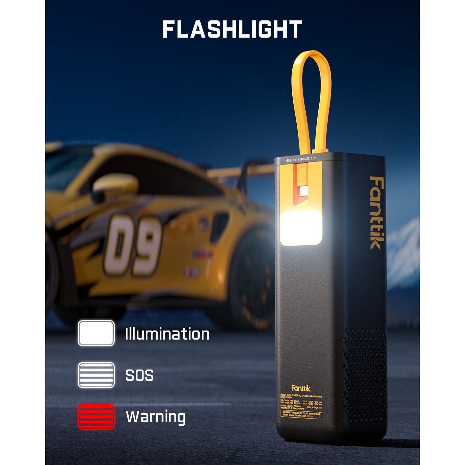 Fanttik Flashlight with illumination, SOS and warning modes