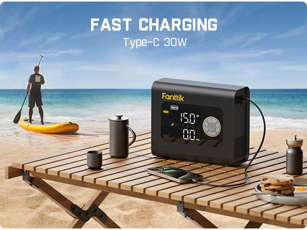 Fanttik X9 Cross Paddle Board Air Pump, Portable Tire Inflator | Max 75PSI with Auto-Off, Deflation | Air Pump with Light and Power Bank | for SUP, Car, Motorcycle, Board, Kayak, Tent etc.