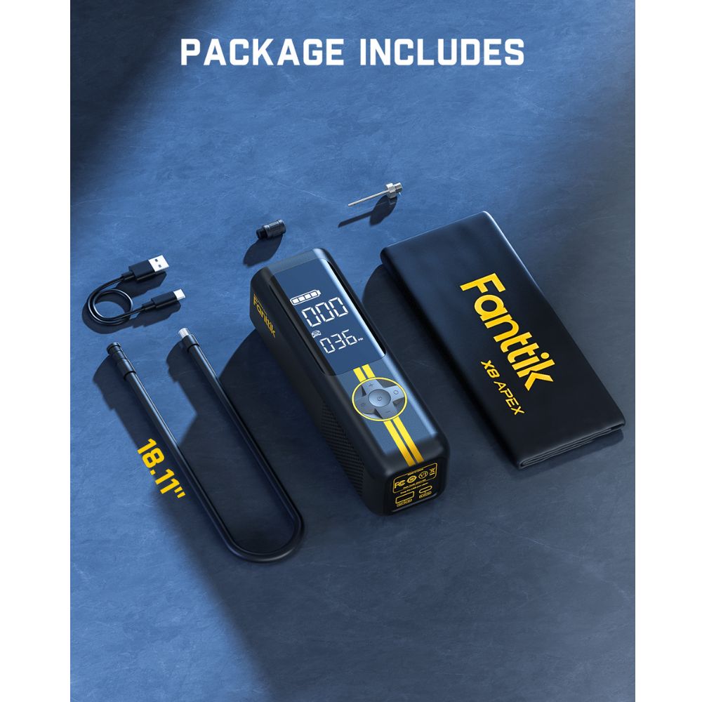 Fanttik X8 APEX™ Tire Inflator Portable Air Compressor, 2X Faster Inflation, 150PSI Cordless Tire Inflator with LCD Dual Screen, Suitable for MPV, Car, E-Bike, Motorcycle, For up to 26.3 Inch Tire