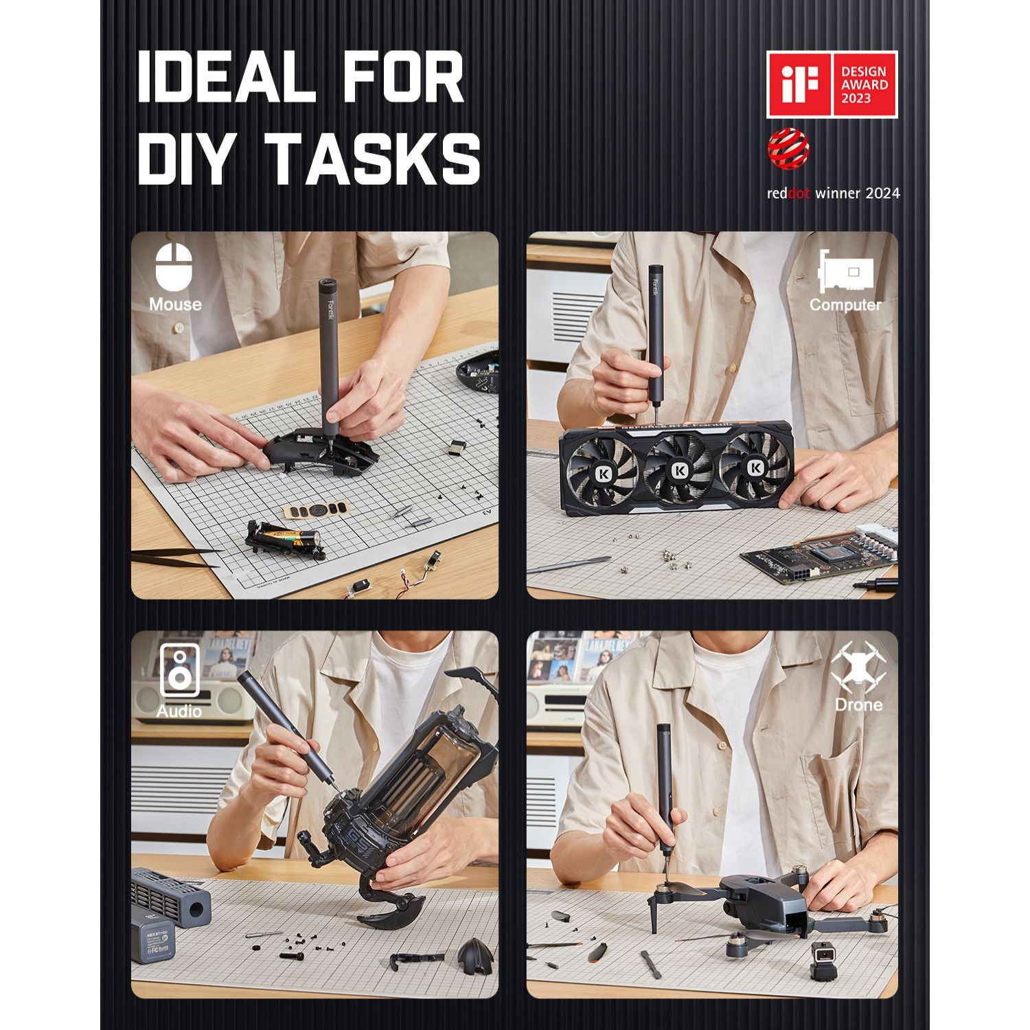 Fanttik E1 Max 3.7V Electric Screwdriver, Mini Precision Screwdriver Set, 50 Magnetic Bits, Magnetic Storage, 5/32‘’Hex, Repair Tool Kit for Electronics Phone Camera Laptop Watch