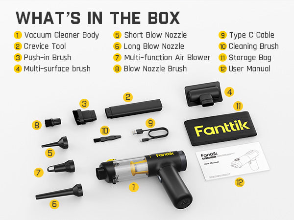 Fanttik Slim V10 Mix Cordless Car Vacuum, 4 in 1 Handheld Air Duster and Vacuum, Color Smart LED Display, 16kPa Powerful Suction, RobustClean Portable Mini Keyboard Vacuum for Car, Home, Office