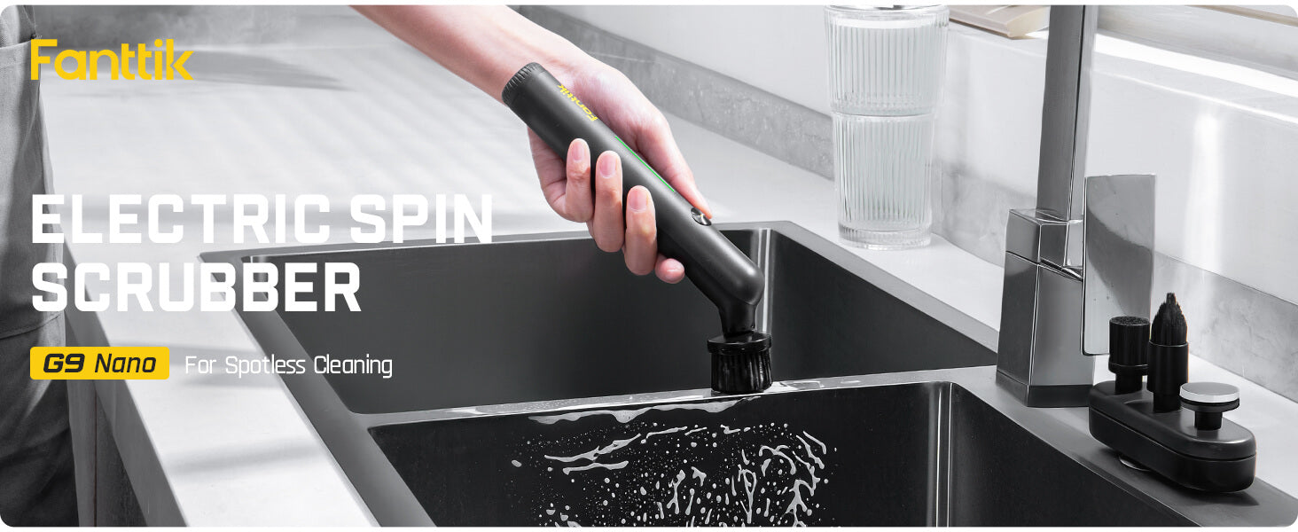 Fanttik G9 Nano Electric Spin Scrubber, Cordless Power Grout Brush, Type-C Fast Charging with LED Power Display, IPX7 Waterproof, 8 Replaceable Heads for Cleaning Grout, Tile, Shower, Tub