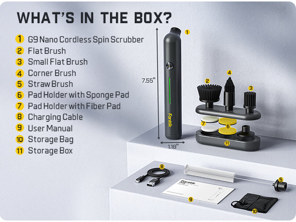 Fanttik G9 Nano Electric Spin Scrubber, Cordless Power Grout Brush, Type-C Fast Charging with LED Power Display, IPX7 Waterproof, 8 Replaceable Heads for Cleaning Grout, Tile, Shower, Tub