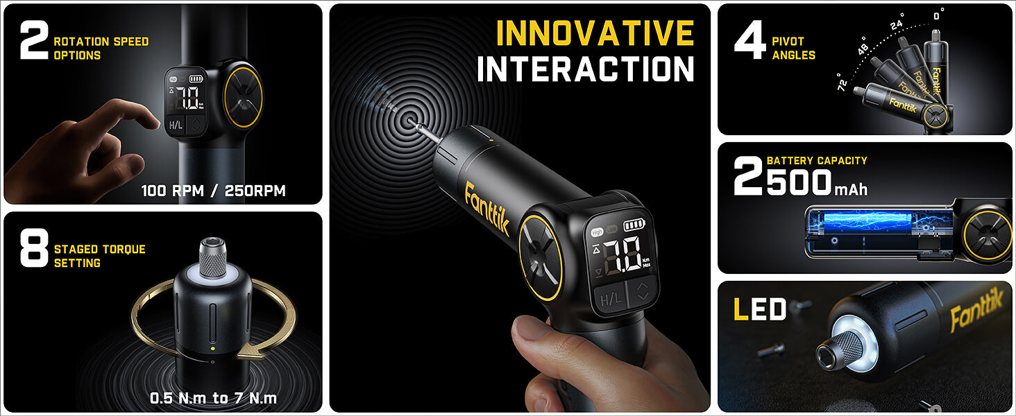 Fanttik Fold S1 APEX 3.7V Cordless Screwdriver, Electric Screwdriver, Screen Interaction, Pivot Handle, High/Low RPM Options, Max 7N.m, 20 Bits, 1/4''Hex, Ideas DIY Tool - Deluxe Edition