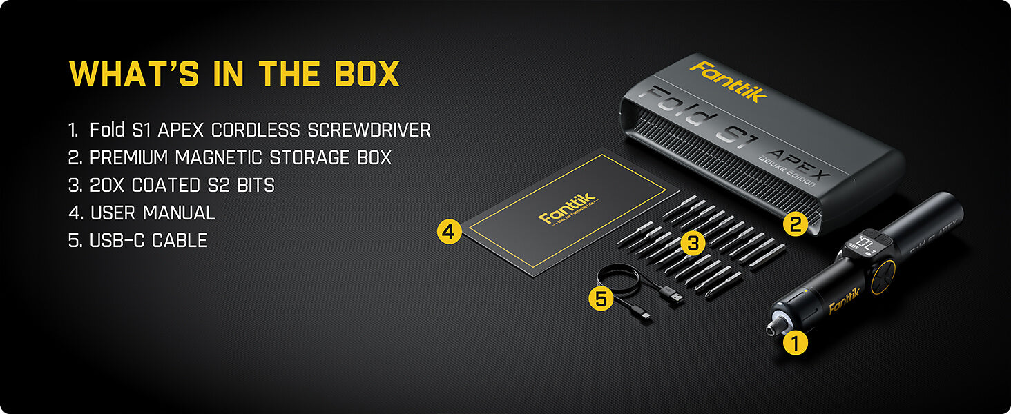 Fanttik Fold S1 APEX 3.7V Cordless Screwdriver, Electric Screwdriver, Screen Interaction, Pivot Handle, High/Low RPM Options, Max 7N.m, 20 Bits, 1/4''Hex, Ideas DIY Tool - Deluxe Edition