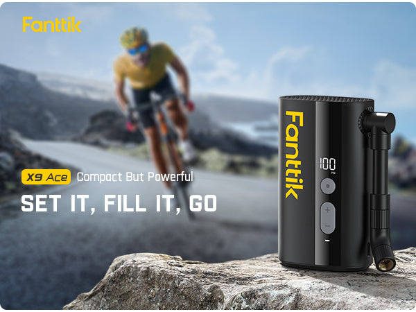 Fanttik X9 Ace Mini Bike Tire Pump, 32s Fast Inflate Bike Pump with Guage, 150PSI Electric Air Pump with Presta and Schrader Valve, Suitable for Road Bike, Mountain Bike, E-Bike, City Bike
