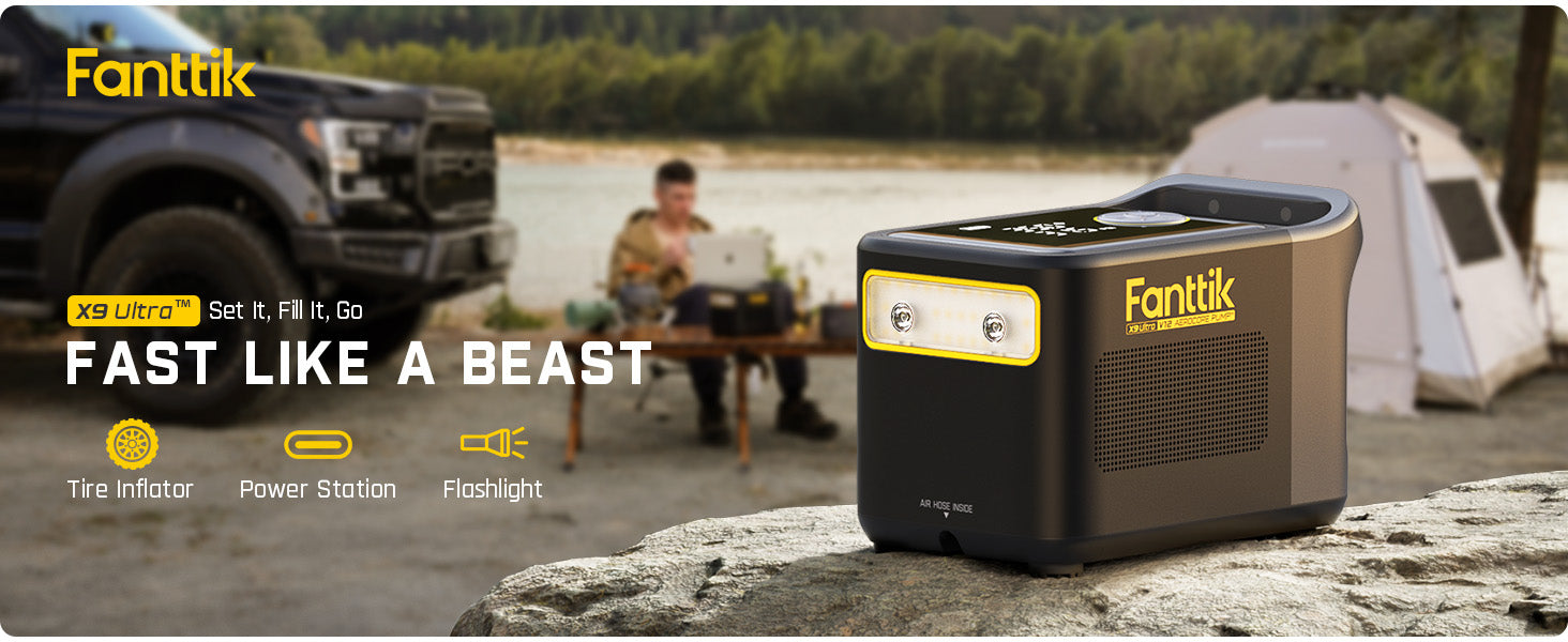 Fanttik X9 Ultra™ Portable Tire Inflator for Pickup Trucks | 3-in-1 Air Pump, Power Station, Flashlight | Super Fast Inflator with Digital Gauge | Air Compressor for Car, Mortorcycle, Bike and Ball