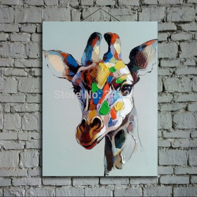 hand-painted modern wall art picture living room home decor abstract antelope cartoon animal oil painting on canvas framed