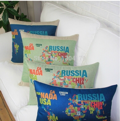 45x45cm 4pc/lot colorful world map pillow cushion cover,creative linen cotton decoration for home sofa, gifts for new hosue