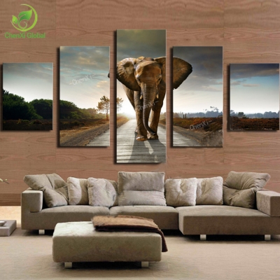 5 pcs elephant painting canvas wall art picture home decoration living room canvas print modern painting--large canvas unframed