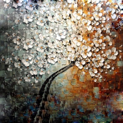 90x90 hand-painted modern home decor abstract white cherry blossom tree wall art picture flower palette knife painting on canvas