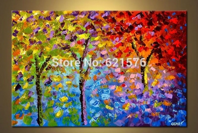 big hand-painted modern living room home decor abstract wall art picture thick palette colourful tree oil painting on canvas art