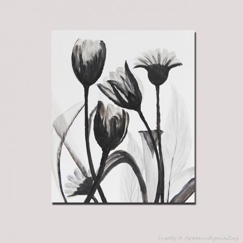 black white flower oil painting on canvas modern tulipa gesneriana wall
