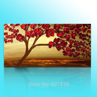 hand-painted big size wall art picture for wedding home decor red rose flower tree thick palette knife oil painting on canvas