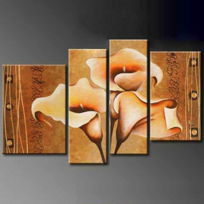 hand-painted hi-q abstract modern home decorative flower oil-paintings on canvas--brown lily 4pcs/set framed