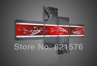 hand-painted hi-q modern wall art home decor abstract group oil painting on canvas grey round texture on red 4pcs/set framed