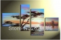 hand-painted hi-q wall art home decorative abstract landscape tree oil painting on canvas lake ship sunset glow 3pcs/set framed