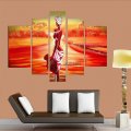 hand painted india gril oil painting on canvas 5pcs/set modern sunrise paint art living room/office decor seascape pictuers