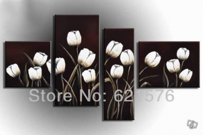 hand-painted modern home wall art living room bedroom decoration abstract white tulip flower group oil painting on canvas framed