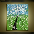 hand painted modern white cherry tree green wall art picture home decor abstract thick palette knife oil painting on canvas