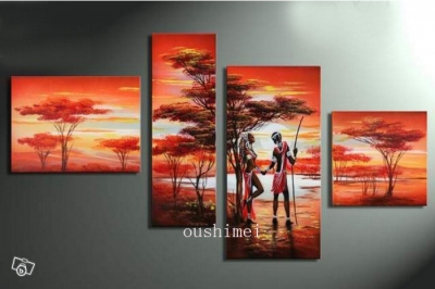 hand painted the african scene modern oil painting for room wall group of pictures on canvas abstract sunrise landscape tree