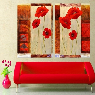 handpainted 2 piece landsacpe oil painting on canvas wall paint flowers pictures for bedroom office abstract wall art