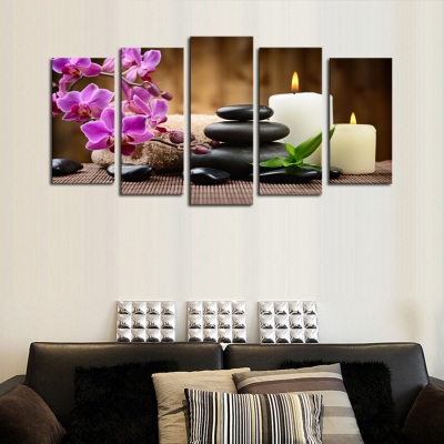 luxry unframed 5 panels purple flowers candle picture canvas print painting artwork wall art canvas painting whole for home