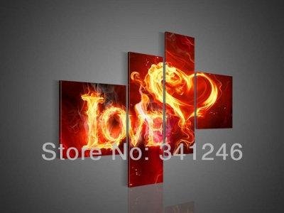 whole hand-painted hi-q modern fashion wall art home decorative abstract oil painting on canvas love fire 4pcs/set framed