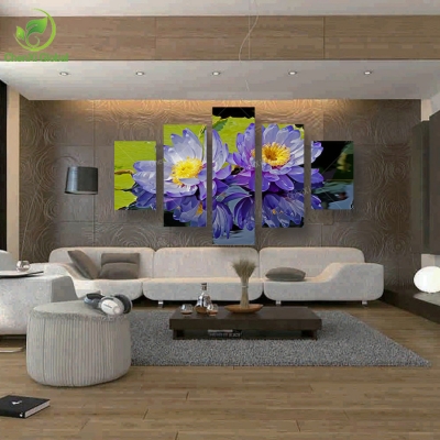 5 panel modern printed purple flower painting canvas art home decor cuadros wall picture for living room unframed wedding