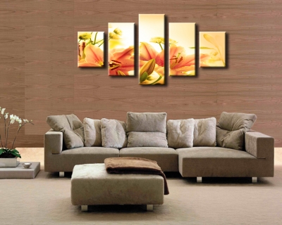 5 panels/set warm lily hd canvas print painting artwork for living room wall decorative painting unframed