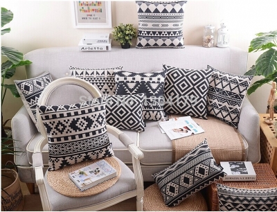 7pcs black and white geometric cushion cover chevron pillow cover linen sofa cover decoration pillow throw