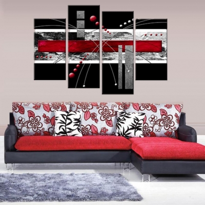 color hand painted red black grey abstract imagine wall decor oil painting on canvas 4 piece canvas wall art