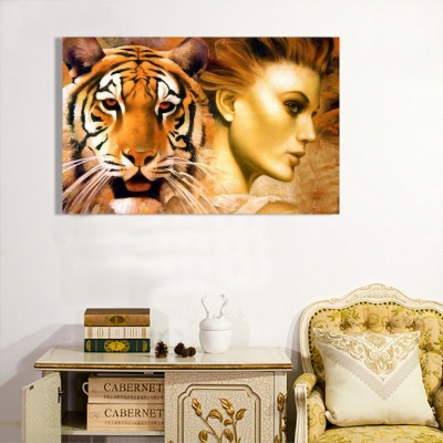 discount lady and tiger hand painted painting oil painting on canvas home decorative wall art picture