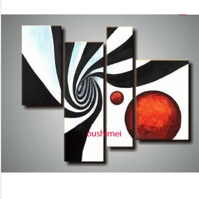 hand painted 4p modern abstract pictures on canvas black white oil painting no frame wall art for living room decor red ball