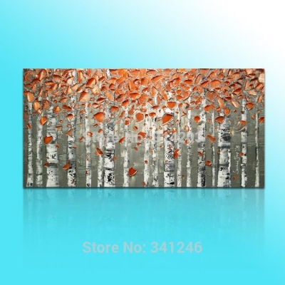 hand-painted big size modern wall art decor living room hall birch forest thick palette knife landscape oil painting on canvas