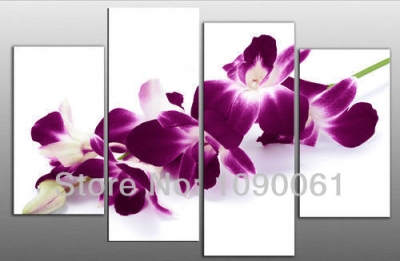 hand painted canvas art purple flowers paintings picture of orchids modern wall decor set of 4 pieces set with no framed