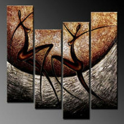 hand-painted hi-q abstract modern home decorative person oil-paintings on canvas--passionate dancers 4pcs/set framed