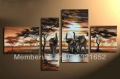 hand-painted hi-q modern decor animals oil painting on canvas the elephants drinking water by the lake4pcs/set framed