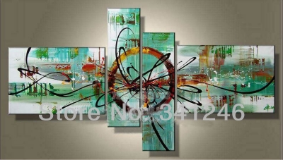 hand-painted hi-q modern hanging wall art home decoration abstract group oil painting on canvas colors green 4pcs/set framed