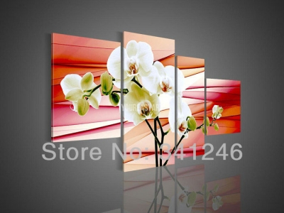 hand-painted hi-q modern wall art home decorative flower group oil painting on canvas white butterfly orchid4pcs/set framed