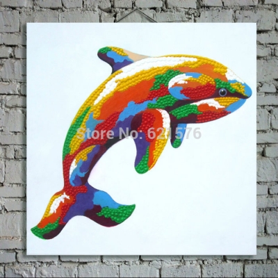 hand-painted modern european living room decor wall art picture home decor abstract dolphin oil painting on canvas art framed