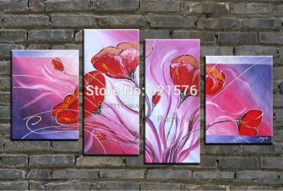 hand painted modern wall art picture living room bedroom home decor abstract dancing red flower oil painting on canvas framed