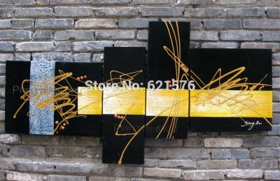 hand-painted modern wall art picture living room home decor abstract yellow golden black texture oil painting on canvas framed