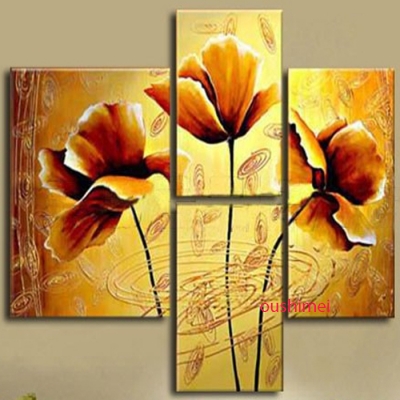 hand painted pictures yellow flowers oil paintings on canvas wall art for living room 4pcs/set pictures on the wall craft