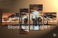 hand-painted wall art hill african elephants animals decoration abstract oil painting on canvas 4pcs/set