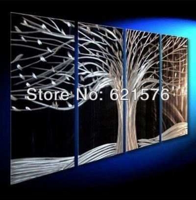 hand-painted white black hanging wall art picture living room home decor abstract frondent tree oil painting on canvas 4pcs/set